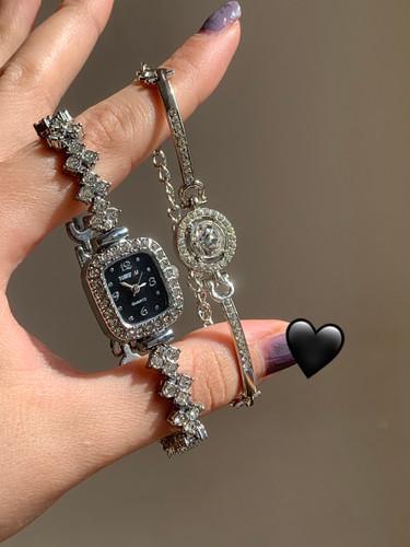 ست ساعت مچی و دستبند فلزی زنانه مشکی مدل Time4U